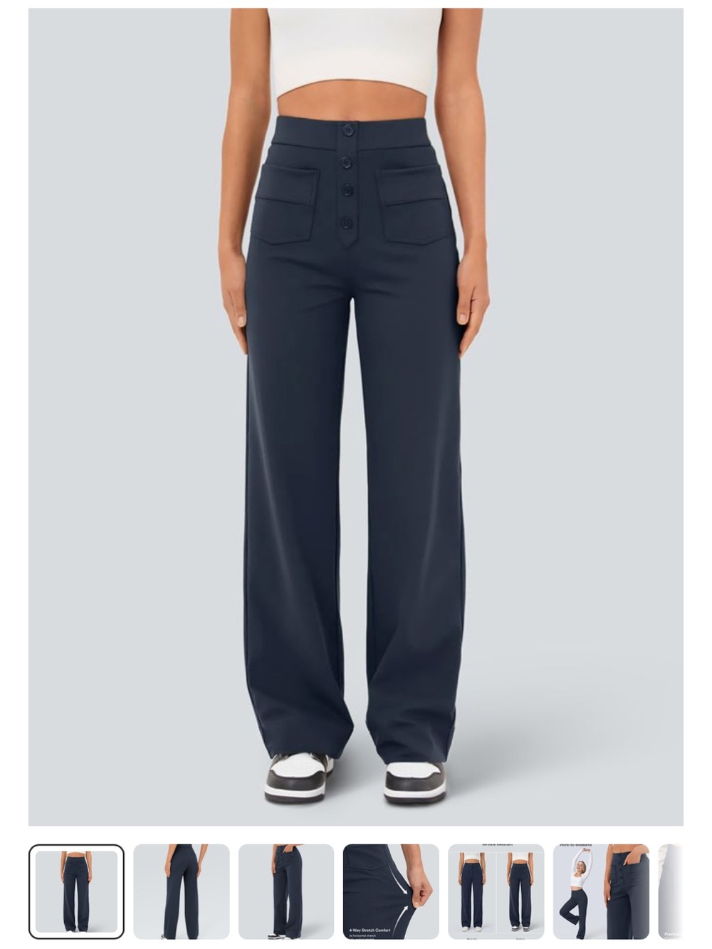 HALARA Midnight Blue High-Rise Wide Leg Pants with Front Patch Pockets